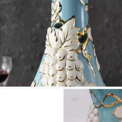 BỘ 3 BÌNH BĂNG SỨ XANH HỌA TIẾT CHÙM NHO